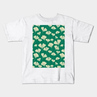 Ginkgo biloba leaves botanical pattern in dark green Kids T-Shirt